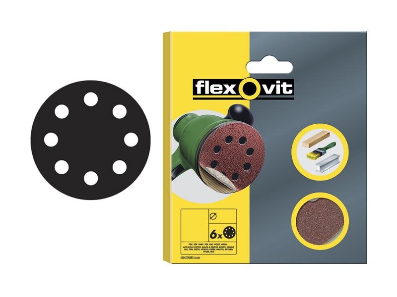 Flexovit Hook and Loop Sanding Disc 150mm Medium 80G (Pack of 6)