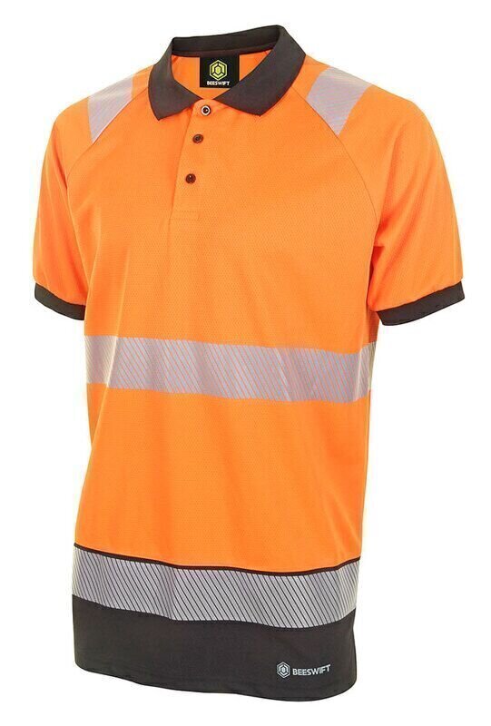 Hivis Two Tone Polo Shirt Short Sleeve Orange / Black S