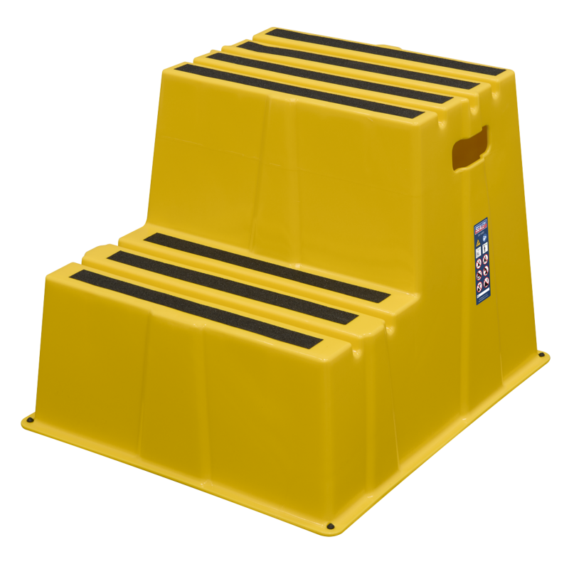 Sealey KS6 Heavy-Duty 2-Step Safety Steps with Anti-Slip Treads 150kg Capacity, Yellow - EN 14183