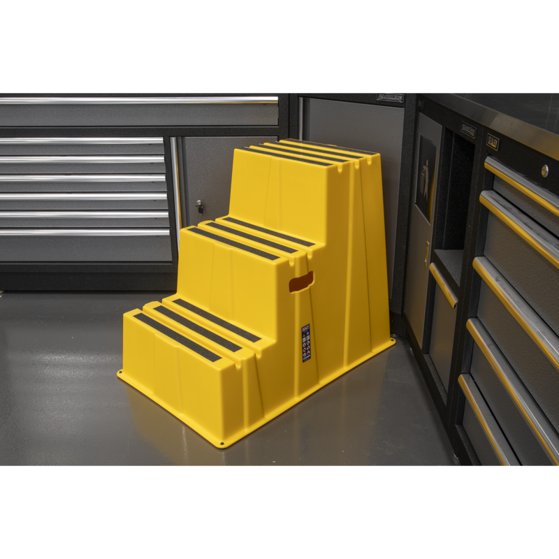 Sealey KS7 Heavy-Duty 3-Step Safety Steps with Anti-Slip Treads 150kg Capacity, Yellow - EN 14183