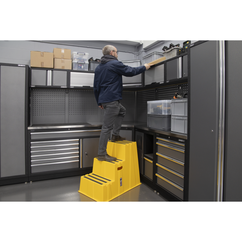 Sealey KS7 Heavy-Duty 3-Step Safety Steps with Anti-Slip Treads 150kg Capacity, Yellow - EN 14183