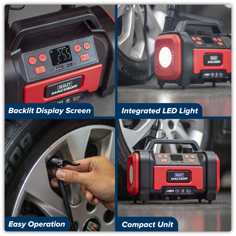 Sealey MAC13DR Rechargeable Tyre Inflator High Volume Air Pump 12V