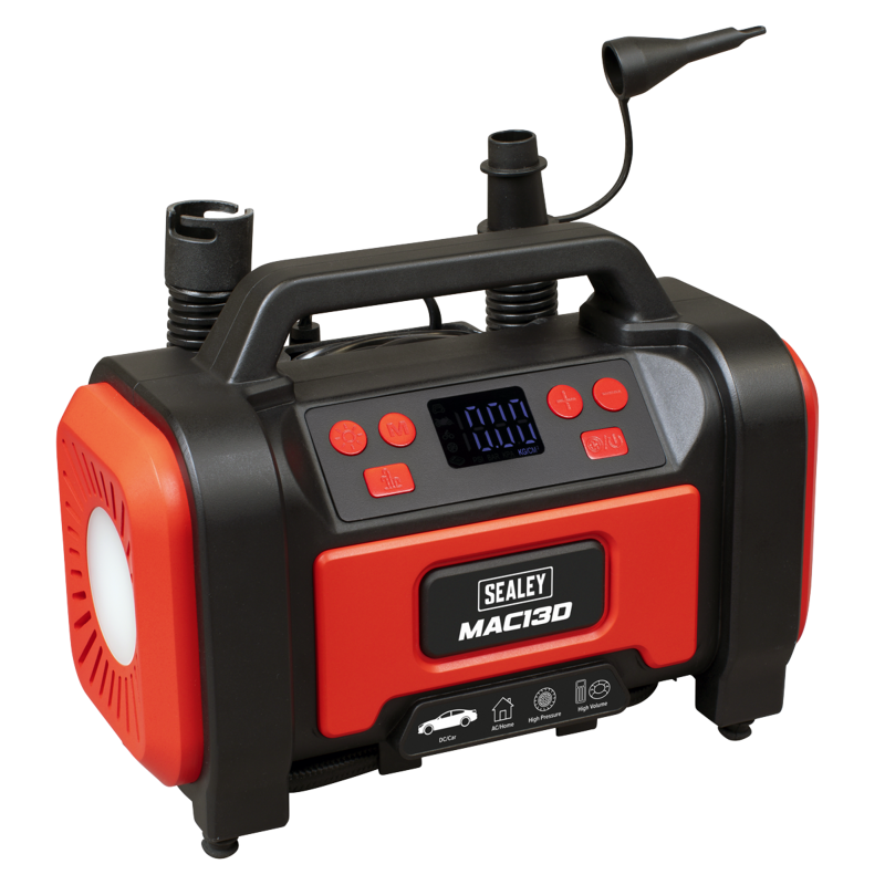 Sealey MAC13D Tyre Inflator  High-Volume Air Pump 12V/230V AC