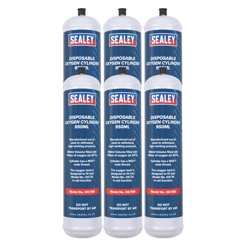 Sealey OX/1006 Disposable Oxygen Cylinder 950ml - Pack of 6
