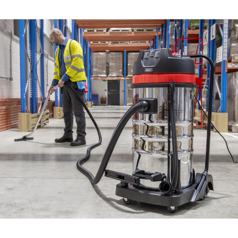 Sealey PC4100 100L Vacuum Cleaner Wet  Dry with Stainless Steel Drum 3000W/230V