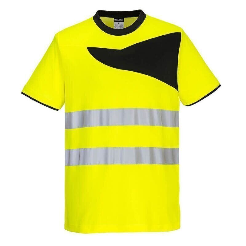 Portwest PW2 Hi-Vis Cotton Comfort Short Sleeved T-Shirt  (Yellow/Black / XL / Regular Fit)