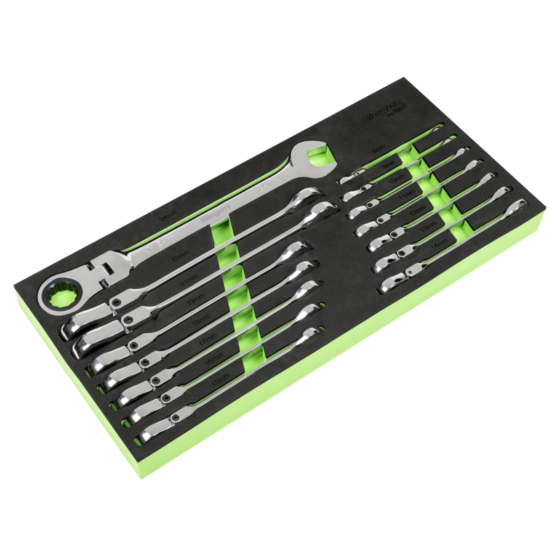 Sealey S01329 Flexi-Head Combination Ratchet Spanner Set 15pc