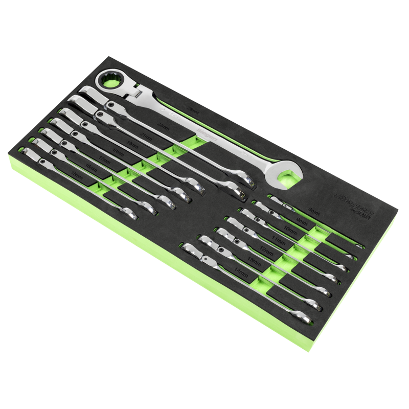 Sealey S01329 Flexi-Head Combination Ratchet Spanner Set 15pc
