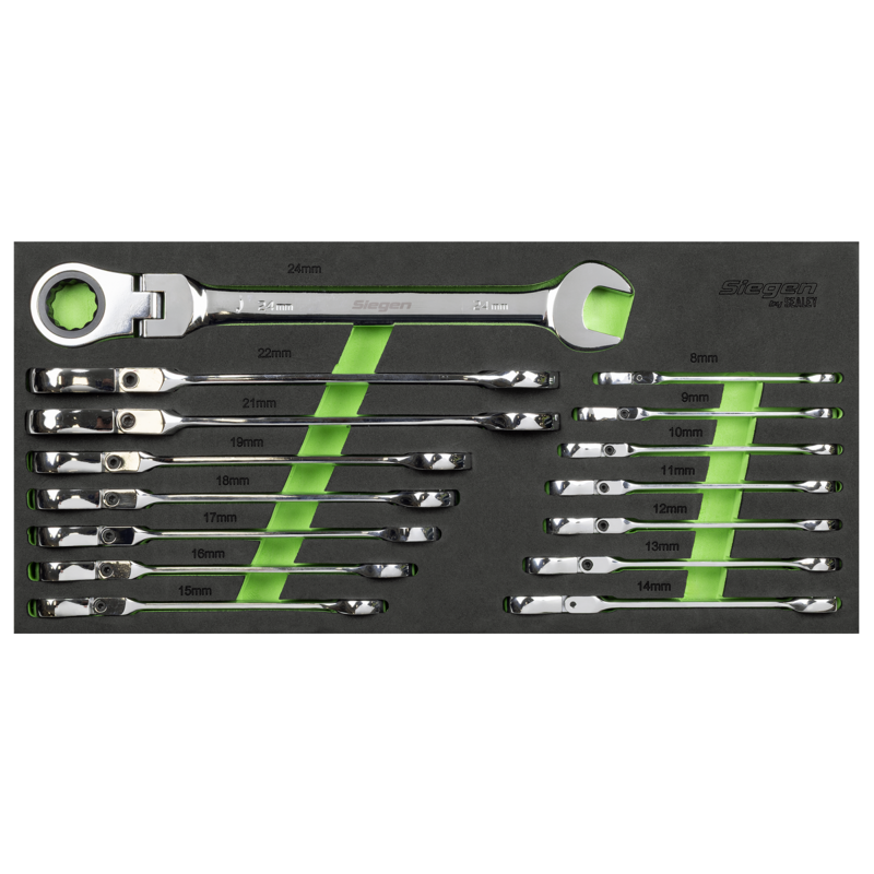 Sealey S01329 Flexi-Head Combination Ratchet Spanner Set 15pc