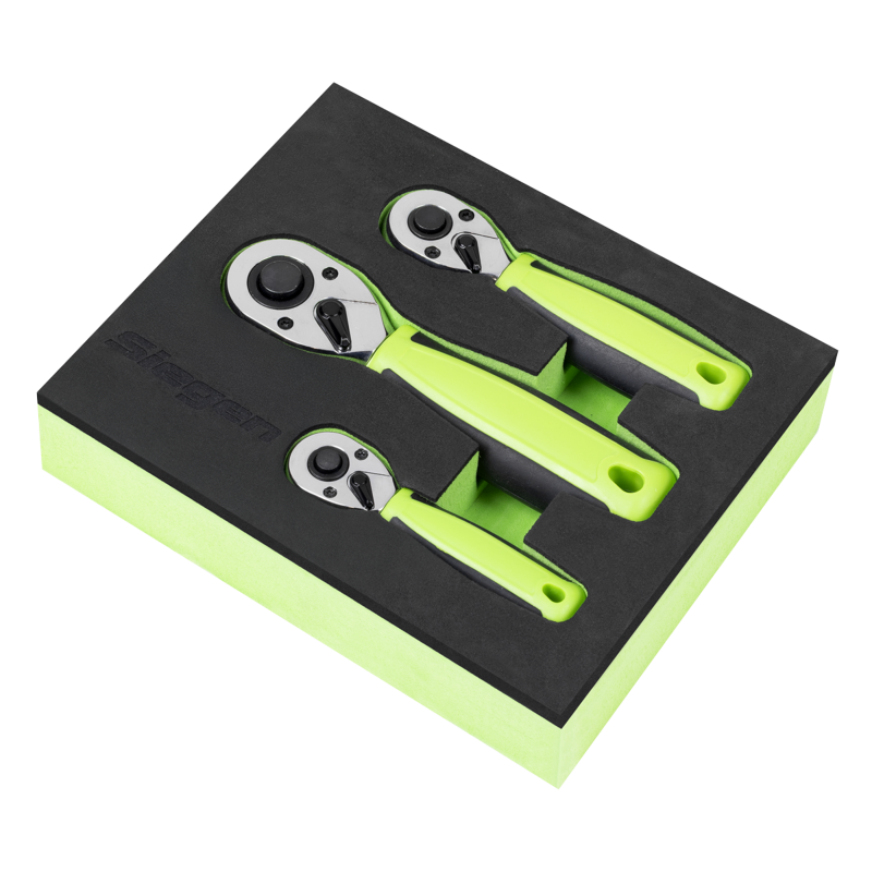 Sealey S01330 Stubby Ratchet Wrench Set 3pc