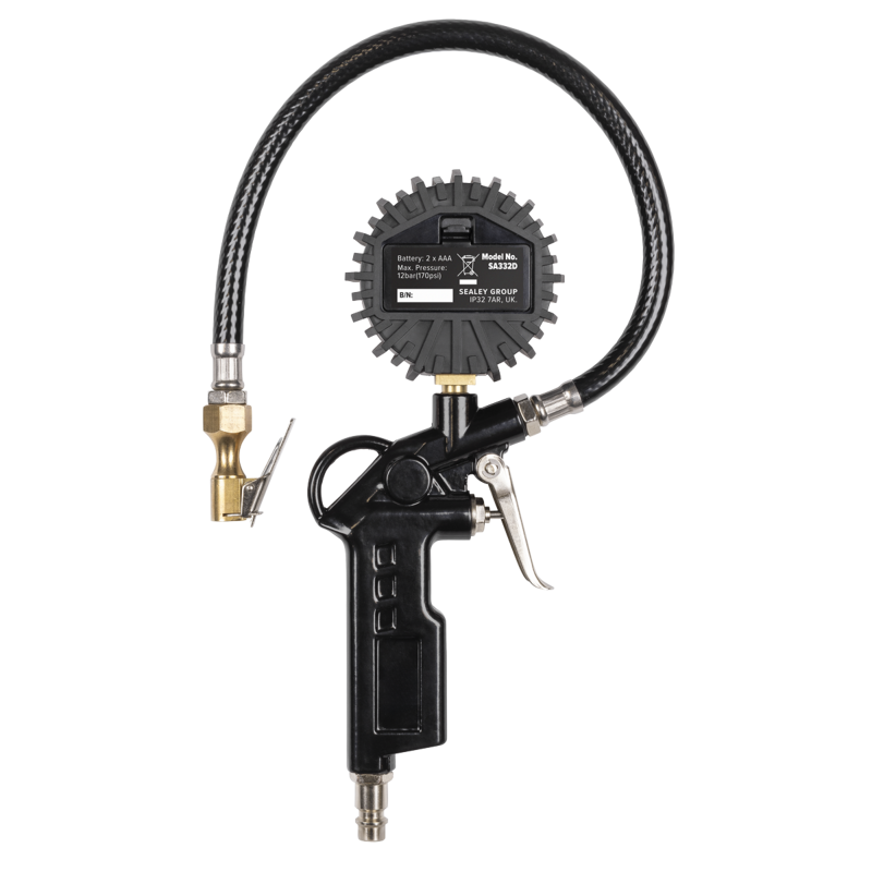 Sealey SA332D Digital Pistol Grip Tyre Inflator with Clip-On Connector