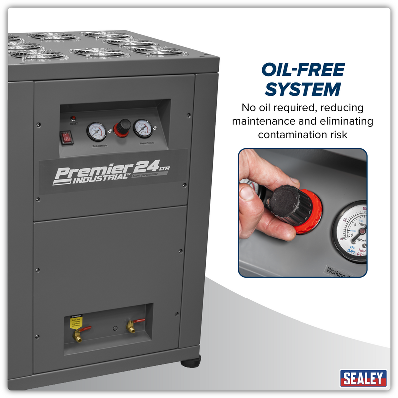 Sealey SAC01VLN 24L Oil Free Low Noise Direct Drive Air Compressor 3hp