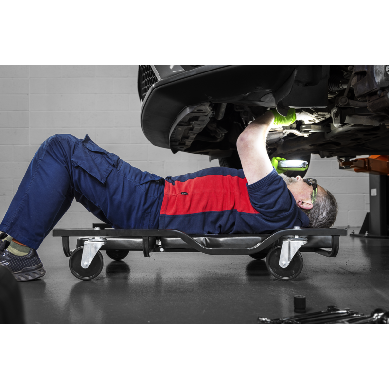 Sealey SCR101S Steel Creeper with 4 Rough Ground 5 Wheels  Adjustable Back/Headrest