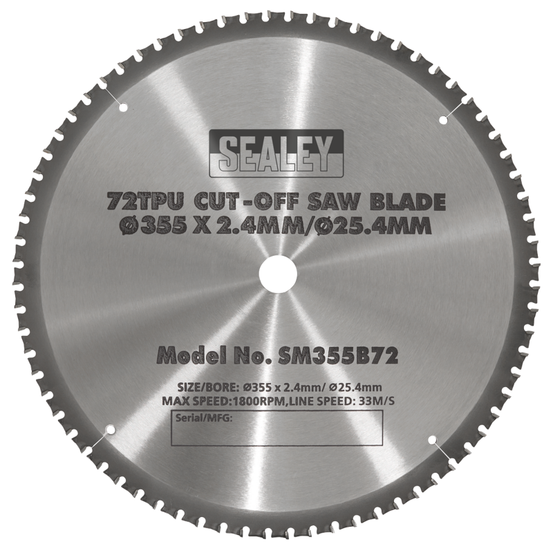 Sealey SM355B72 Cut-Off Saw Blade 355 x 2.4mm/25.4mm 72tpu