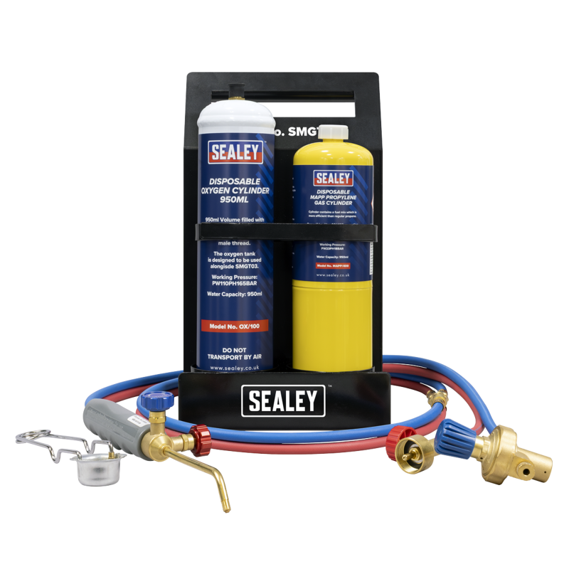 Sealey SMGKIT02 MAPP Gas  Oxygen Brazing Kit with 400g MAPP Cylinder  950ml Oxygen Cylinder