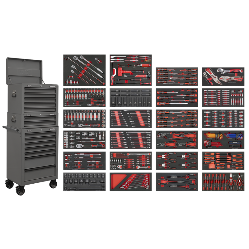 Sealey SPTCOMBO3G Superline PRO Tool Chest Combination 14 Drawer with 447pc Tool Kit - Grey