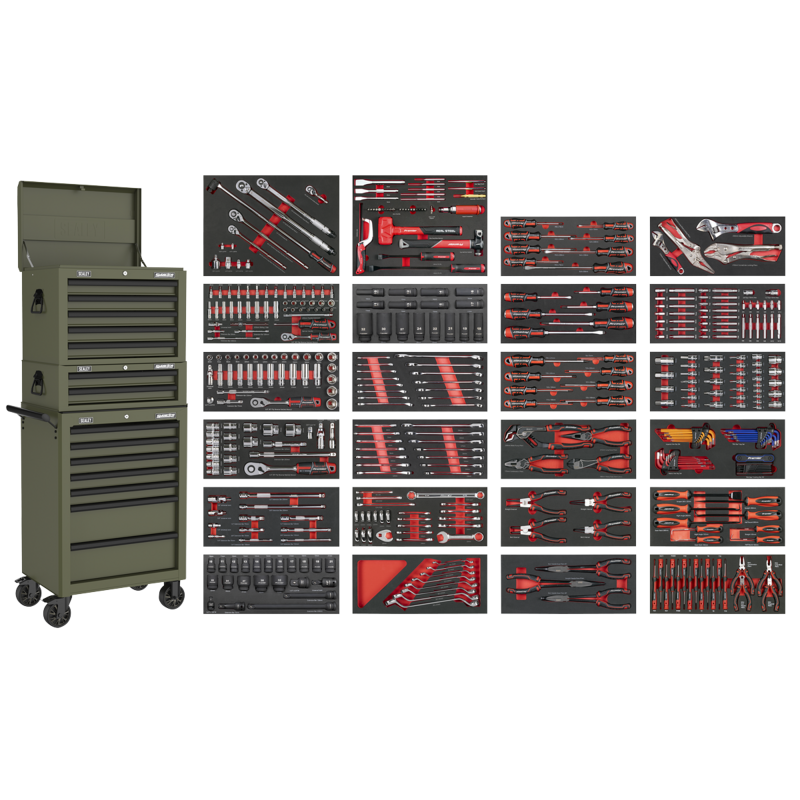 Sealey SPTCOMBO3K Superline PRO Tool Chest Combination 14 Drawer with 447pc Tool Kit - Khaki