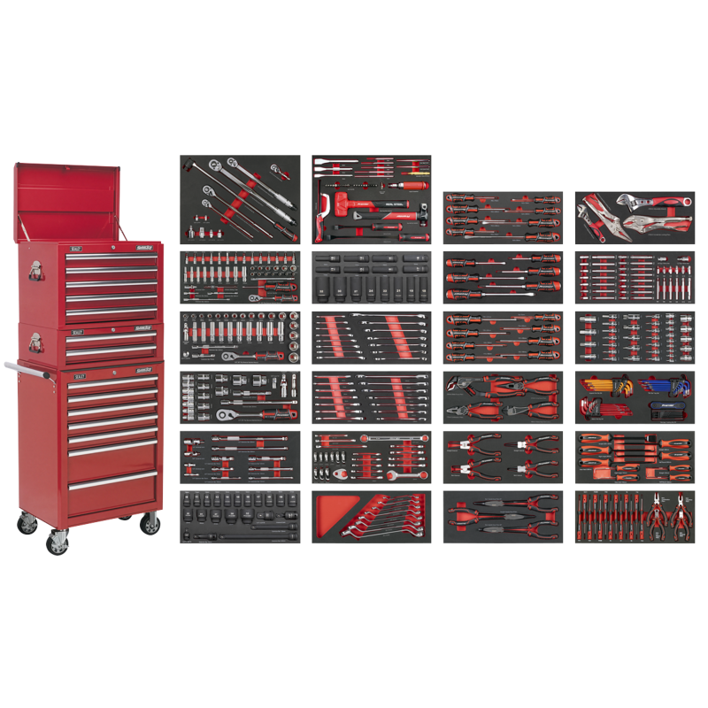 Sealey SPTCOMBO3R Superline PRO Tool Chest Combination 14 Drawer with 447pc Tool Kit - Red