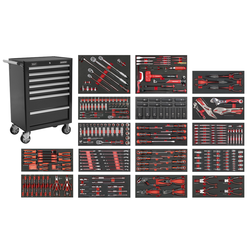 Sealey SPTCOMBO4B Superline PRO Roll Cab 7 Drawer with 305pc Tool Kit - Black