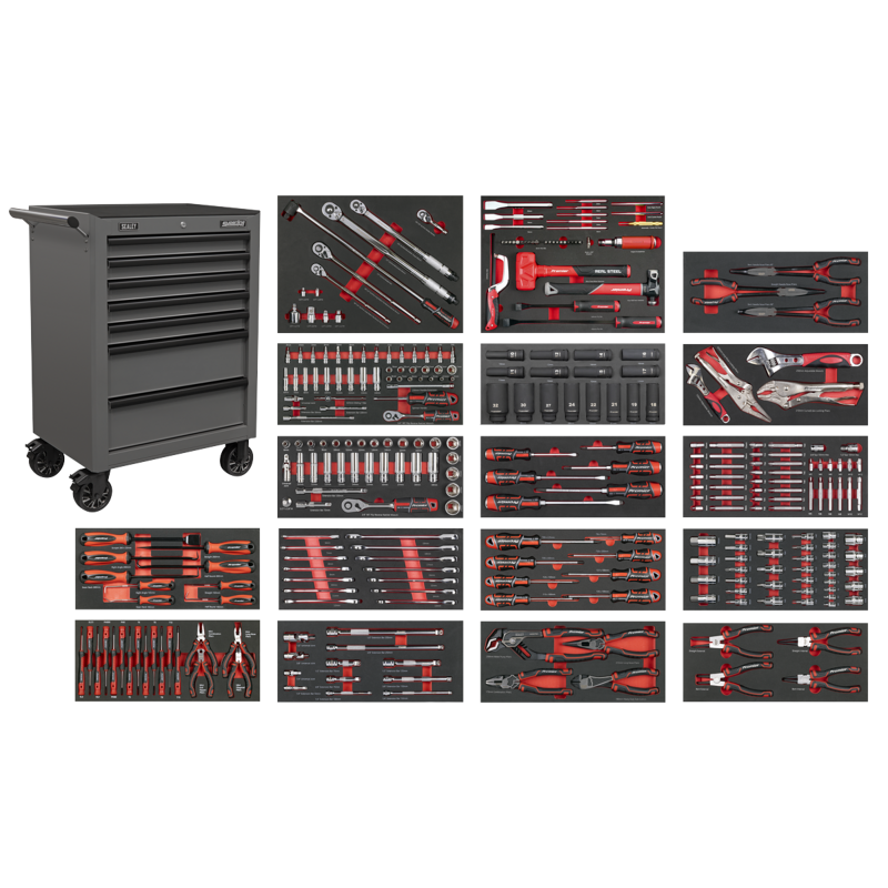 Sealey SPTCOMBO4G Superline PRO Roll Cab 7 Drawer with 305pc Tool Kit - Grey