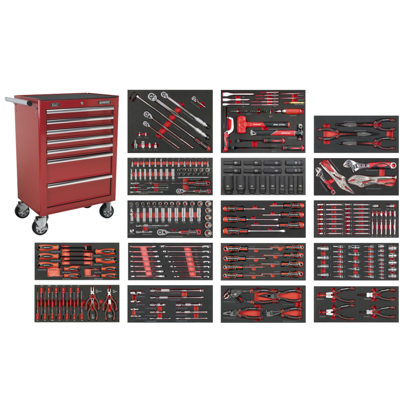 Sealey SPTCOMBO4R Superline PRO Rollcab 7 Drawer with 305pc Tool Kit - Red