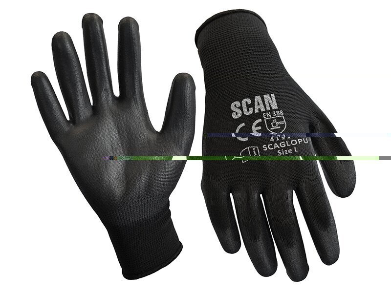 Scan Black PU Coated Gloves - L (Size 9) (240 Pairs)