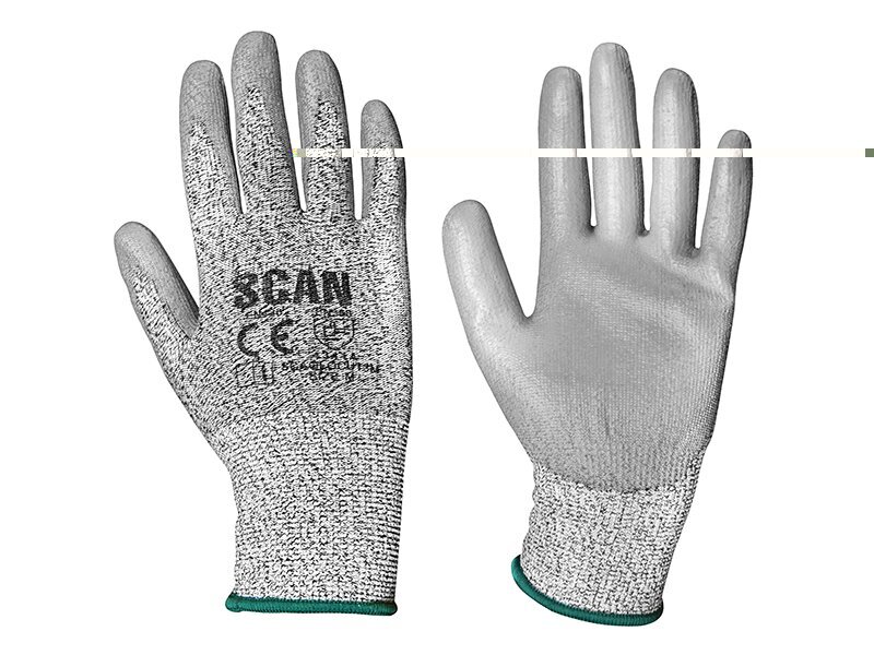Scan Grey PU Coated Cut 3 Gloves - M (Size 8)