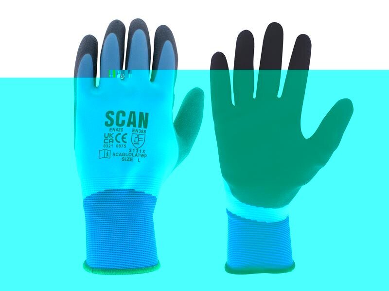 Scan Waterproof Latex Gloves - L (Size 9)