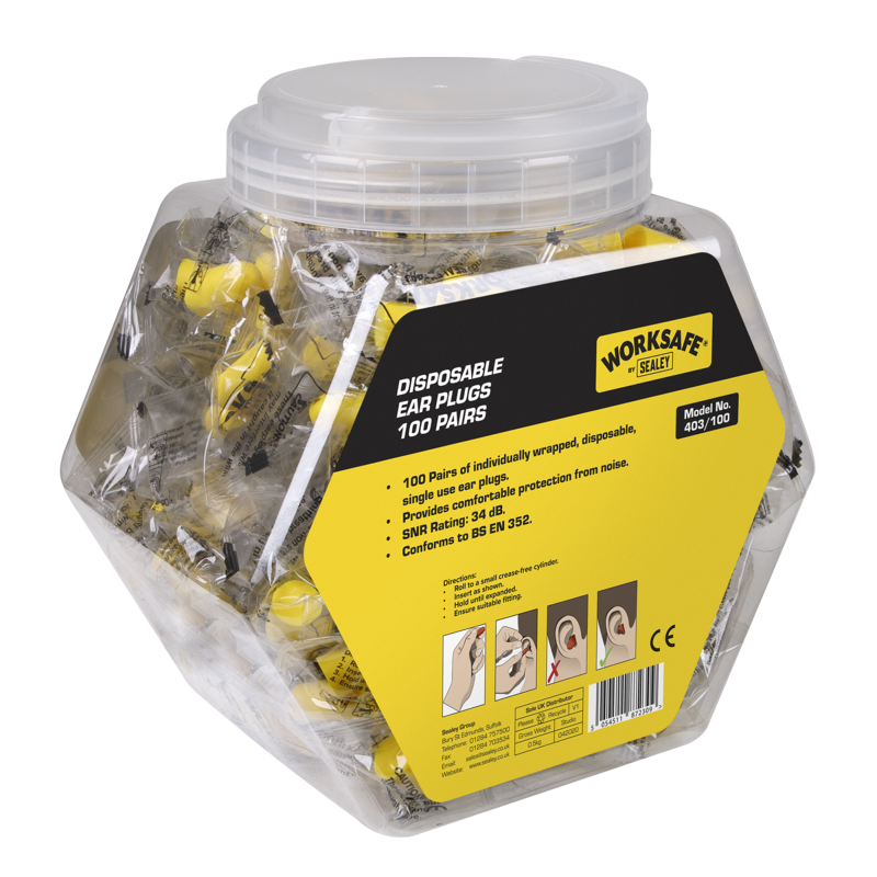 Sealey 403/100 Worksafe Disposable Ear Plugs - 100 Pairs