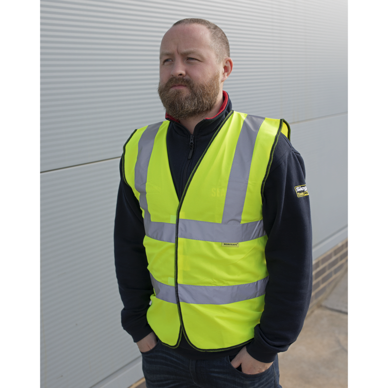 Sealey 9804M Worksafe Hi-Vis Yellow Waistcoat - Medium