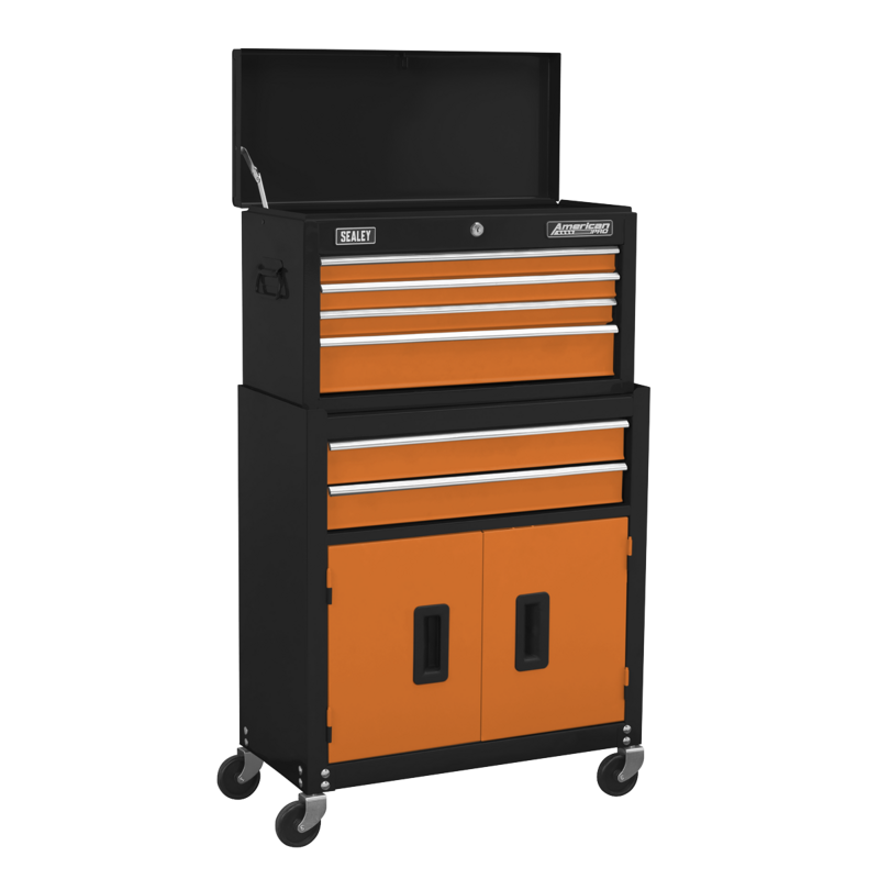 Sealey AP22OCOMBO Topchest  Rollcab Combination 6 Drawer with Ball-Bearing Slides - Orange/Black  170pc Tool Kit