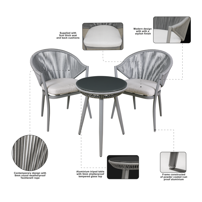 Sealey DG58 Dellonda Echo 3pc Aluminium Balcony Set with Tempered Glass Top - DG58