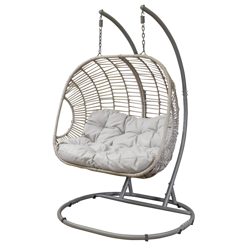 Sealey DG61 Dellonda Egg Hanging Swing Chair, Wicker Rattan Basket, Steel Frame, Double