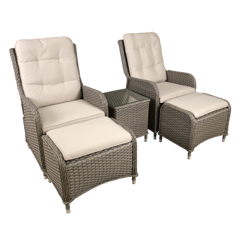 Sealey DG68 Dellonda Chester Rattan Wicker Outdoor Recliner Seat  Coffee Table Set, Brown