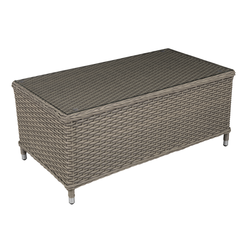 Sealey DG71 Dellonda Chester Rattan Wicker Outdoor Coffee Table with Tempered Glass Top, Brown