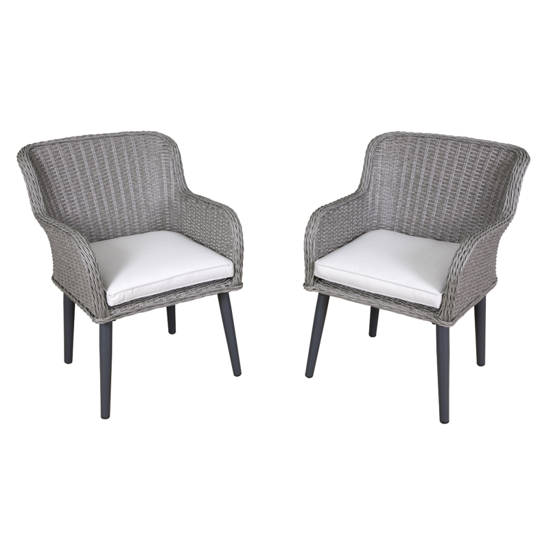 Sealey DG76 Dellonda Buxton Rattan Wicker Outdoor Dining Armchairs with Cushion, Set of 2, Grey