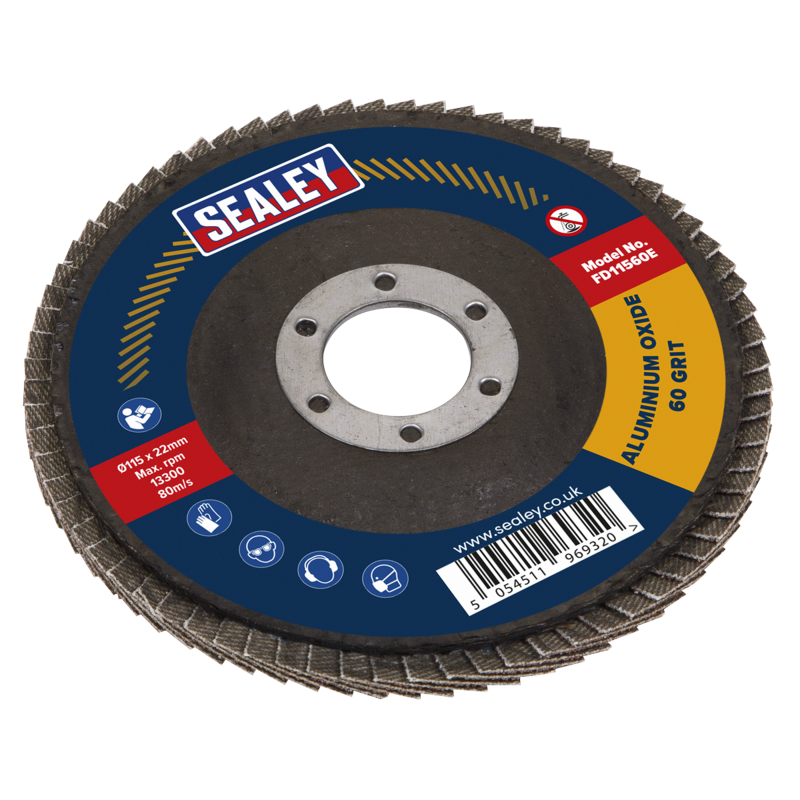 Sealey FD11560E10 60Grit Flap Discs Aluminium Oxide 115mm 22mm Bore (Pack of 10)