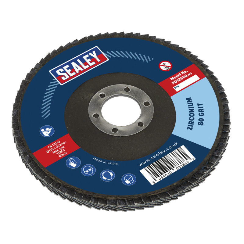 Sealey FD12580 Flap Disc Zirconium 125mm x 22mm Bore 80 Grit (Pack of 1)