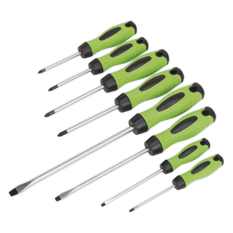 Sealey HV001 Screwdriver Set 8pc Hi-Vis Green