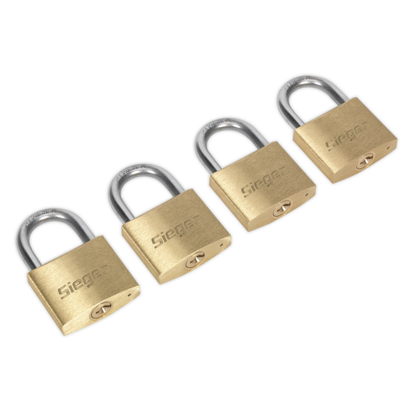 Sealey S0992 Brass Body Padlock with Brass Cylinder Keyed Alike - Pack of 4
