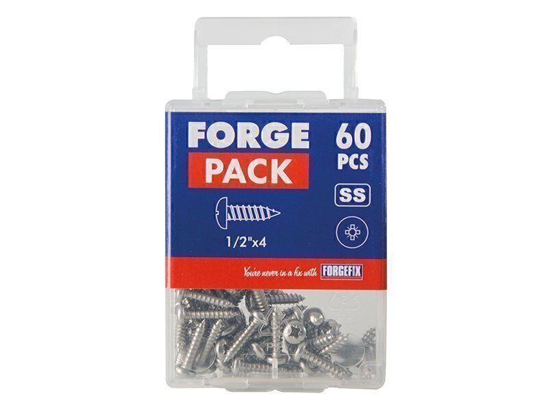 Self-Tapping Screw Pozi Compatible Pan A2 SS 1/2in x 4 ForgePack 60
