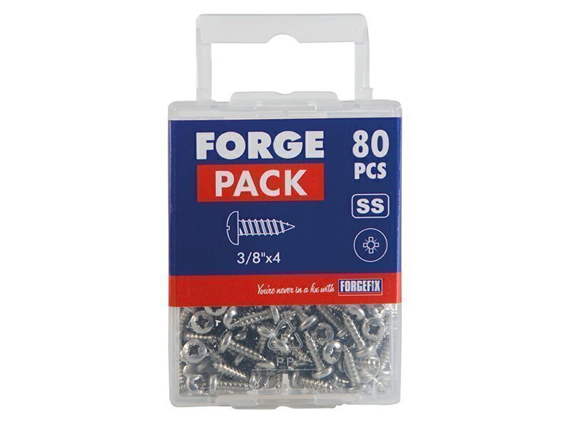 Self-Tapping Screw Pozi Compatible Pan A2 SS 3/8in x 4 ForgePack 80