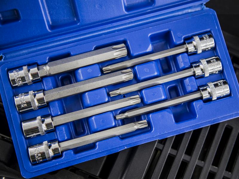 BlueSpot Tools 3/8in Drive Extra Long TORX Socket Bit Set, 7 Piece