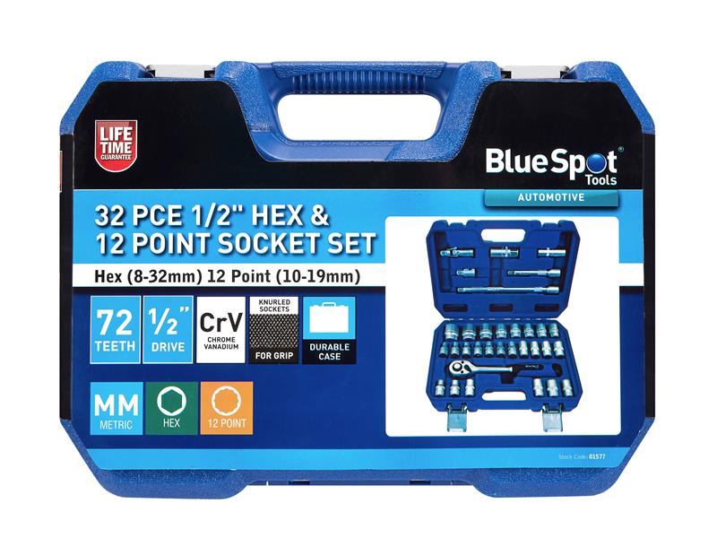 BlueSpot Tools 1/2in 1/4in Metric Socket Set, 94 Piece