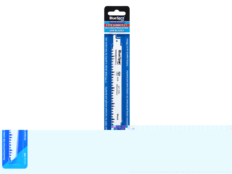 BlueSpot Tools HCS Reciprocating Saw Blade 240mm x 5 TPI Pack of 5