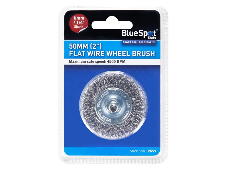 BlueSpot Tools Flat Steel Wire Wheel Brush 50mm x 6mm Arbor
