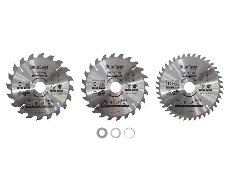 BlueSpot Tools 190mm Circular Saw Blade Set, 3 Piece