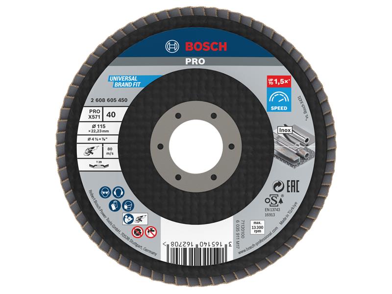 Bosch Powertool Accessories PRO X571 Flap Disc, Angled 115 x 22.23 x G40