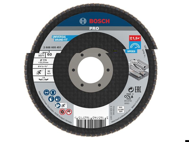 Bosch Powertool Accessories PRO X571 Flap Disc, Angled 115 x 22.23 x G60