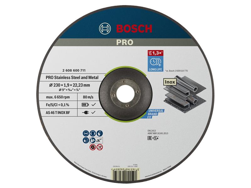 Bosch Powertool Accessories PRO Stainless Steel  Metal Bonded Cutting Disc, Depressed Centre 230 x 22.23mm